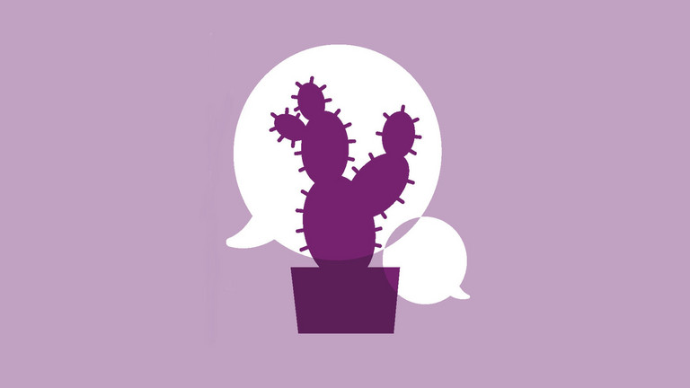 Grafik von einem Kaktus vor Sprechblasen zu dem Angebot für Eltern zum Thema Pubertät - Immanuel Beratung Reinickendorf - Familienberatung Märkisches Viertel