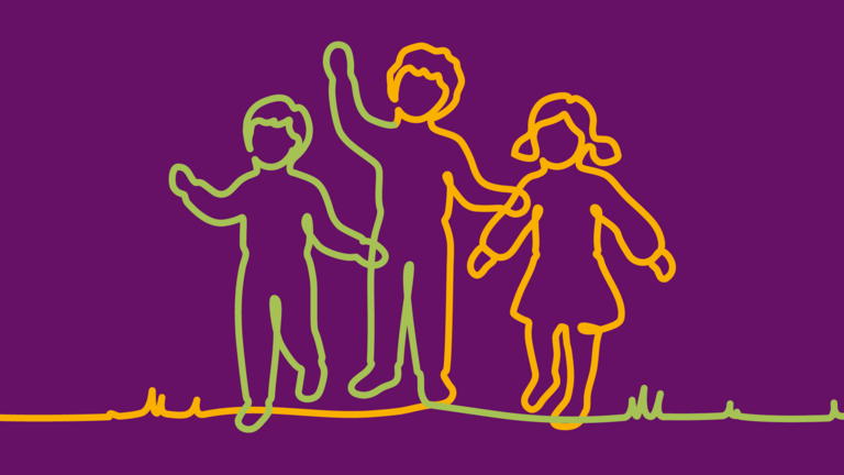 Bändergrafik Kinder auf lila Hintergrund für die Gruppe für Kinder von getrennt lebenden oder geschiedenen Eltern