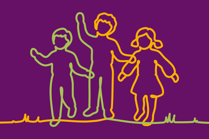 Bändergrafik Kinder auf lila Hintergrund für die Gruppe für Kinder von getrennt lebenden oder geschiedenen Eltern