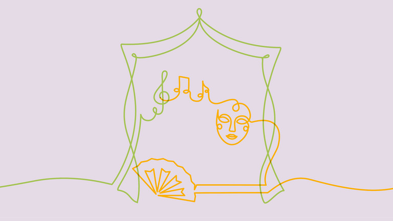 Grafik Theaterzelt, Fächer, Maske
